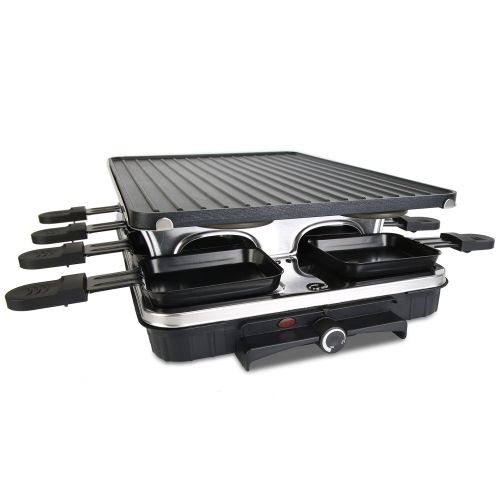 1300W Raclette Desktop Grill for 8People Non-Stick Reversible Electric Indoor Griddle with 8 Cheese Melt Pans Adjustable Temperature Dishwasher Safe K