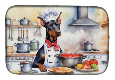Doberman Pinscher The Chef Dish Drying Mat Absorbent Dish Drying Mat Pad for Kitchen Counter Dish Drainer Mat for Countertop, 14 x 21", Multicolor