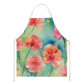 Carnations in Watercolor Apron Cooking Kitchen Server Baking Crafts Gardening for Adult Women Men, Unisex, Large, Multicolor