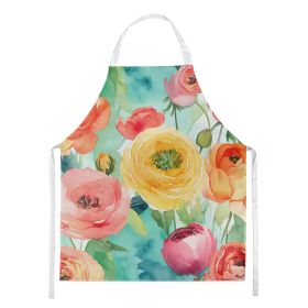 Ranunculus in Watercolor Apron Cooking Kitchen Server Baking Crafts Gardening for Adult Women Men, Unisex, Large, Multicolor