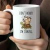 1pc Fun Sloth & Turtle Ceramic Mug, 11oz White Coffee Mug with Humorous "Don't Worry I'm Coming" Design, Perfect
