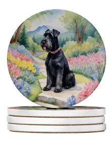 Giant Schnauzer Spring Path Large Sandstone Coasters Pack of 4 Absorbent Round Coasters Decor Gifts for Men or Women, 4 in, Multicolor