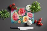 NEW Oklahoma Roses in Watercolor Glass Cutting Board Decorative Tempered Glass Kitchen Cutting and Serving Board Large Size Chopping Board