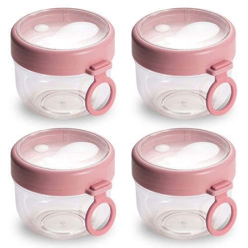 4Pcs Overnight Oats Containers with Lids and Folding Spoons 20OZ Portable Leak-proof Oats Jar For Milk Vegetable and Fruit Salad Yogurt Breakfast Cere