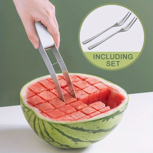 1pc Watermelon Cutter Slicer, Stainless Steel Watermelon Cube Cutter Quickly Safe Watermelon Knife, Fun Fruit Salad Melon Cutter For Kitchen Gadg